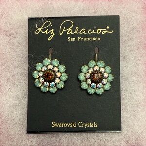 Liz Palacios Elegant Green and Gold Crystal Earrings